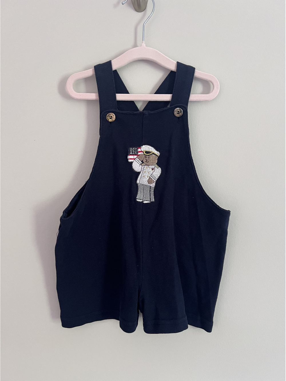 Vintage Unbranded Sailor Teddy Bear Navy Embroidery Americana Shortalls